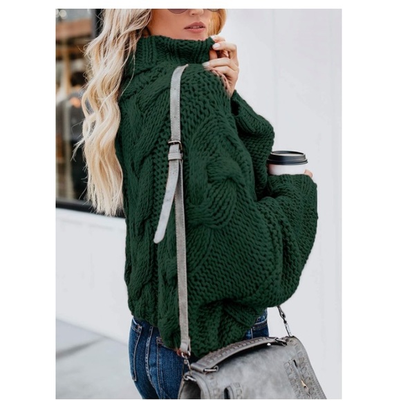 Chunky Turtleneck Sweaters Balloon Long Sleeve Oversized Pullover Sweater - Picture 2 of 6